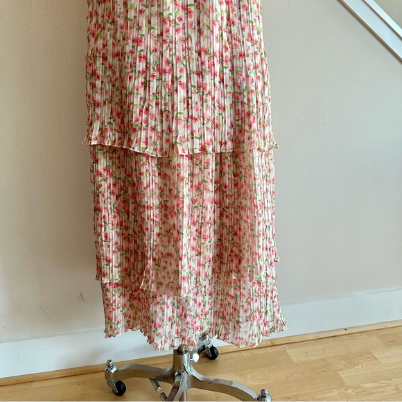 Something Navy Floral Tiered Pleated Spaghetti Strap Midi Dress Cream Pink S NWT - Picture 13 of 16